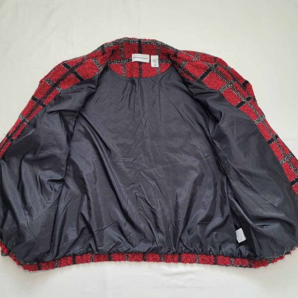 Alfred Dunner Plaid Jacket Vintage Zip Fuzzy Red Black 18 Cottagecore Preppy - Picture 7 of 12